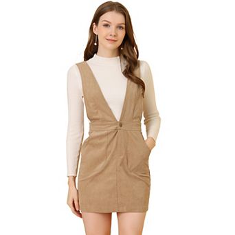 Women's Corduroy Overall Pinafore Dress Strap Suspender Skirt