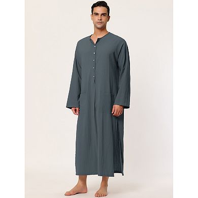 Men's Nightshirt Cotton Sleep Shirt Side Split Long Gown