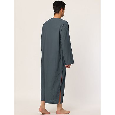 Men's Nightshirt Cotton Sleep Shirt Side Split Long Gown