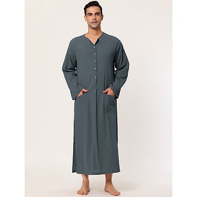 Men's Nightshirt Cotton Sleep Shirt Side Split Long Gown