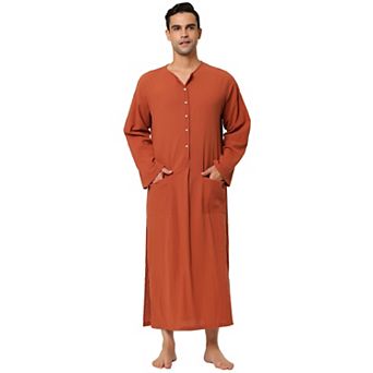 Men's Nightshirt Cotton Sleep Shirt Side Split Long Gown