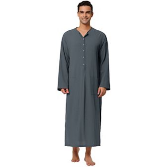 Men's Nightshirt Cotton Sleep Shirt Side Split Long Gown