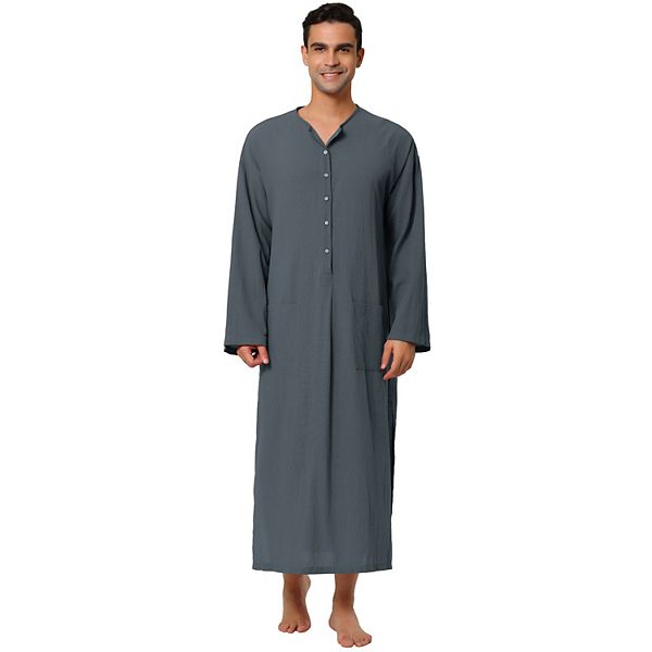 Men's Nightshirt Cotton Sleep Shirt Side Split Long Gown