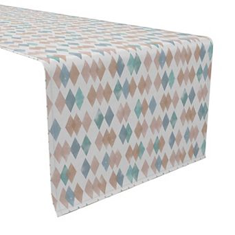 Table Runner, 100% Cotton, 16x90", Faded Diamond Design
