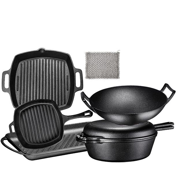 Bruntmor 4 Piece Camping Cooking Set With Bag - Pre Seasoned Cast