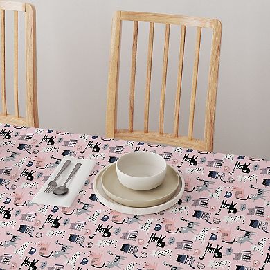 Square Tablecloth, 100% Cotton, 60x60", Cartoon Cats Pink