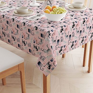 Square Tablecloth, 100% Cotton, 60x60", Cartoon Cats Pink