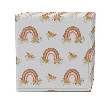 Napkin Set of 4, 100% Cotton, 20x20", Boho Chic Rainbows and Flowers