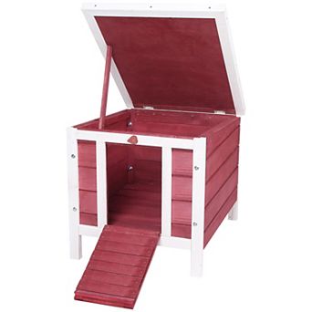 Small Cute Cat House W/ Hatch Door, Resistance To Weather, & Raised Floor, Red