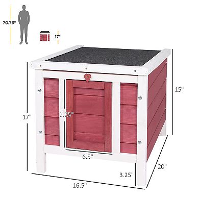 Small Cute Cat House W/ Hatch Door, Resistance To Weather, & Raised Floor, Red
