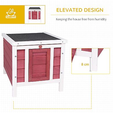 Small Cute Cat House W/ Hatch Door, Resistance To Weather, & Raised Floor, Red