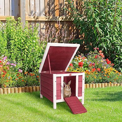 Small Cute Cat House W/ Hatch Door, Resistance To Weather, & Raised Floor, Red