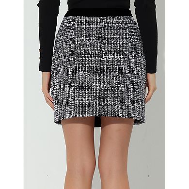 Women's Plaid Tweed Contrast Color Button Decor High Waist Mini Skirt