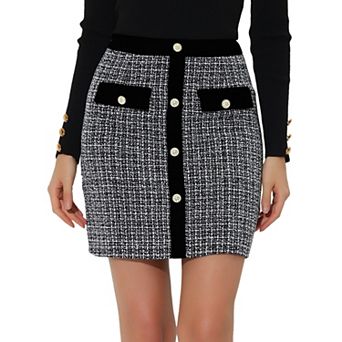 Women's Plaid Tweed Contrast Color Button Decor High Waist Mini Skirt