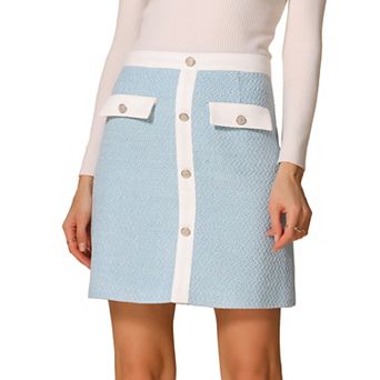 Women's Plaid Tweed Contrast Color Button Decor High Waist Mini Skirt