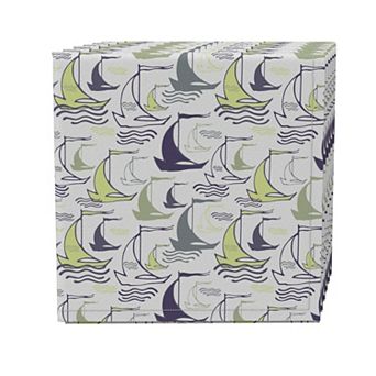 Napkin Set of 4, 100% Cotton, 20x20", Sailing Boats Design