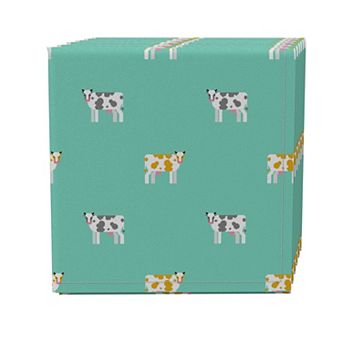 Napkin Set of 4, 100% Cotton, 20x20", Cow Pixel Art