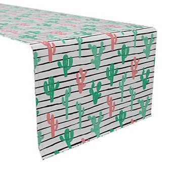 Table Runner, 100% Cotton, 16x72", Drawn Cactus Stripe