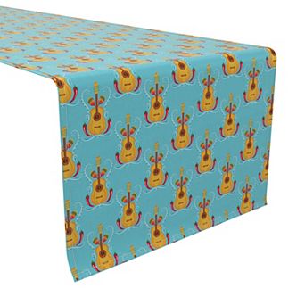 Table Runner, 100% Cotton, 16x72", Festive Guitars