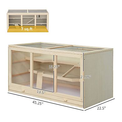 Wood Activity Small Animal Home W/clean Tray & Large Lockable Roof Door Opening