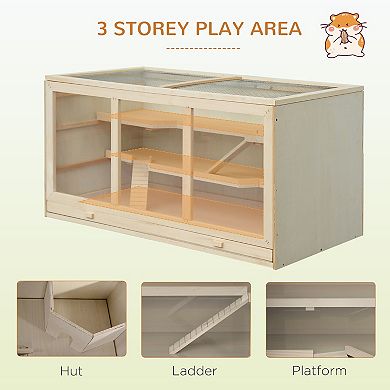 Wood Activity Small Animal Home W/clean Tray & Large Lockable Roof Door Opening