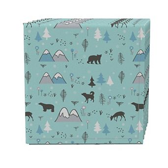Napkin Set of 4, 100% Cotton, 20x20", Wild in Nature Blue