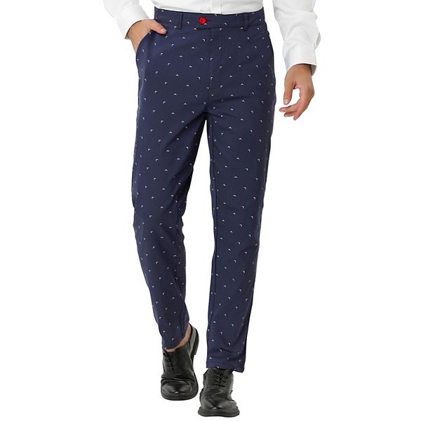 Men's Business Pants Casual Printed Slim Fit Flat Front Dress Pants