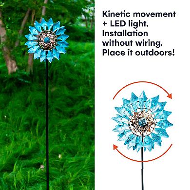 Solar Wind Spinner With Seasonal Led Lighting, Solar Powered Glass Ball, And Kinetic Wind Spinner