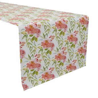 Table Runner, 100% Cotton, 16x72", Delicate Watercolor Floral