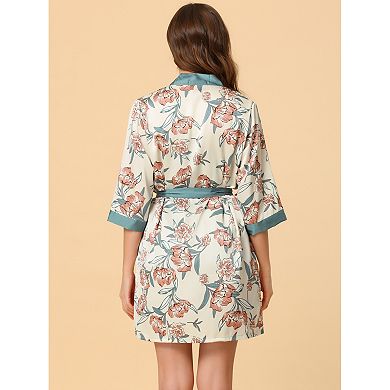 Women's Pajama Set Silk Cami Top Nightdress Robe Floral Satin Sets