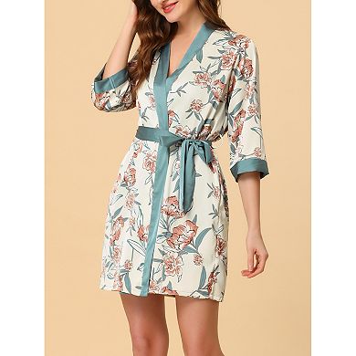 Women's Pajama Set Silk Cami Top Nightdress Robe Floral Satin Sets