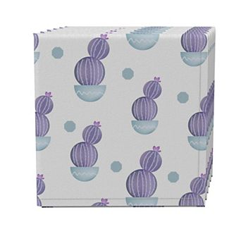 Napkin Set of 4, 100% Cotton, 20x20", Purple Cactus Plants