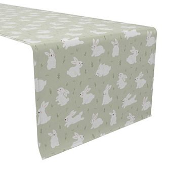 Table Runner, 100% Cotton, 16x90", Bunnies in the Grass