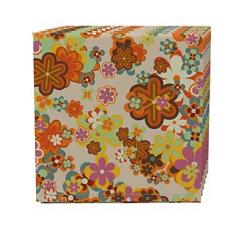 Napkin Set of 4, 100% Cotton, 20x20", Retro Floral Summer Style