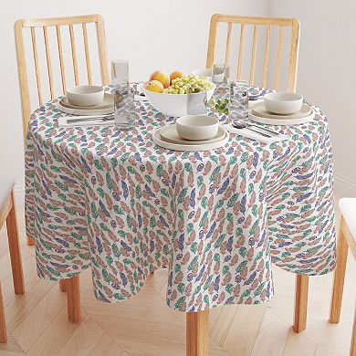 Round Tablecloth, 100% Cotton, 60 Round", Doodle Patterned Feathers