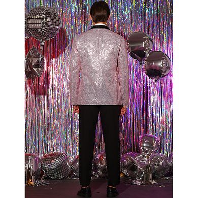 Men's Sequin Sport Coats Shawl Lapel One Button Wedding Shiny Blazer