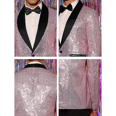 Men's Sequin Sport Coats Shawl Lapel One Button Wedding Shiny Blazer