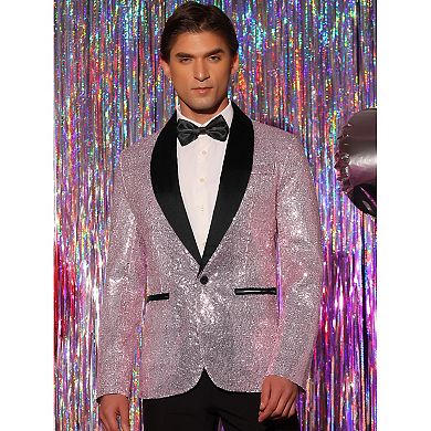 Men's Sequin Sport Coats Shawl Lapel One Button Wedding Shiny Blazer