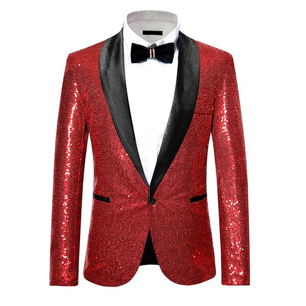 Men's Sequin Sport Coats Shawl Lapel One Button Wedding Shiny Blazer