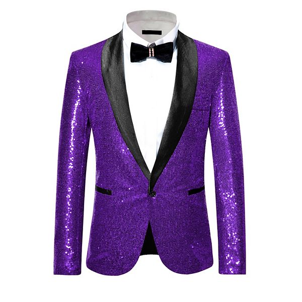 Purple Fashion Shiny Sequin Paisley Look Black Lapel Sport Coat Jacket main image 0