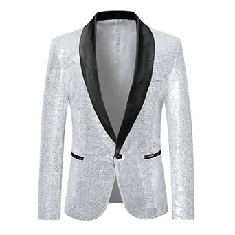 Men's Sequin Sport Coats Shawl Lapel One Button Wedding Shiny Blazer