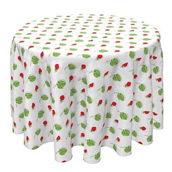 Round Tablecloth, 100% Cotton, 60 Round", Strawberries and Leaves