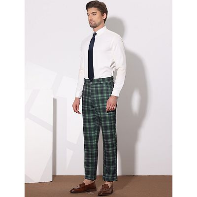 Men's Plaid Dress Pants Formal Business Checked Trousers