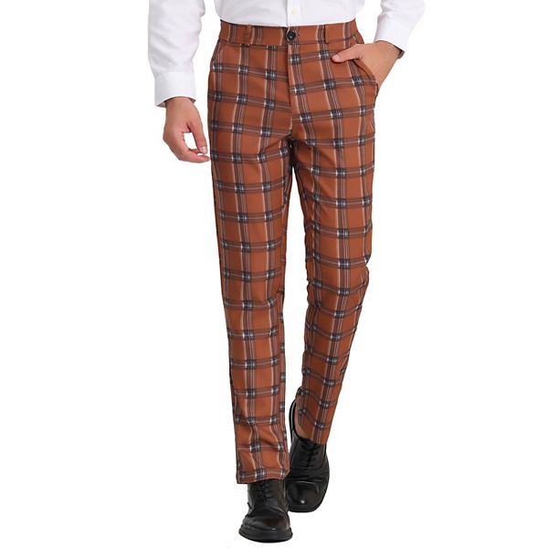 Men's Plaid Dress Pants Formal Business Checked Trousers