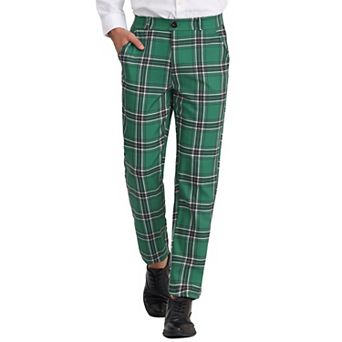 Men's Plaid Dress Pants Formal Business Checked Trousers