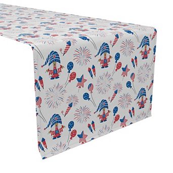 Table Runner, 100% Cotton, 16x108", 4th of July Design with Gnomes