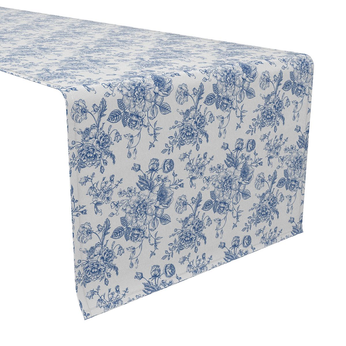Table Runner, 100% Cotton, 16x72", Bouquet of Blue Flowers