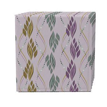 Napkin Set of 4, 100% Cotton, 20x20", Leaves and Wavy Lines