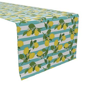 Table Runner, 100% Cotton, 16x108", Lemon Branches Stripe