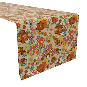 Table Runner, 100% Cotton, 16x108", Retro Floral Summer Style